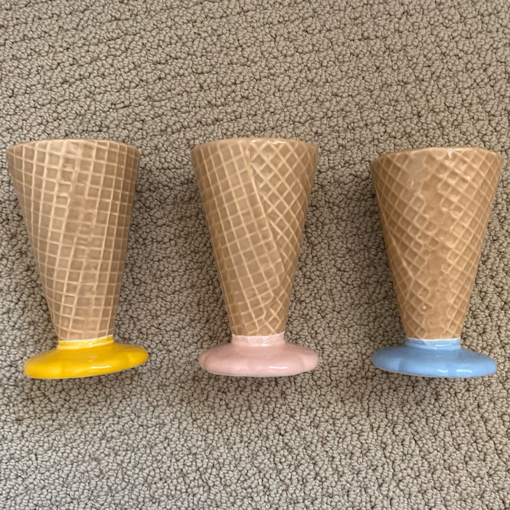 Sundae Glasses Ice Cream Cone Pink,Blue, Yellow (set of three)